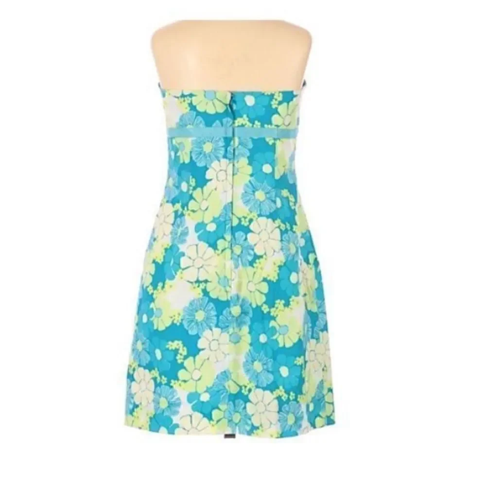 Lilly Pulitzer Women’s Size 0 Structured Strapless Dress Blue Floral Knee Length - Picture 2 of 8